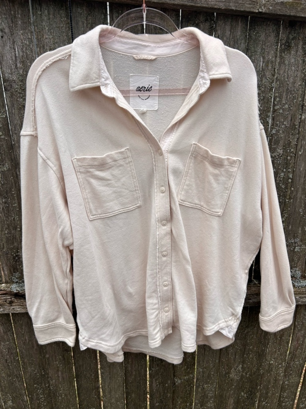 Aerie Pale Cream Button-Front Pocket Shirt